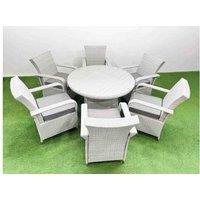 7-Seater PE Rattan Dining Set - Weather-Resistant Round Garden Table