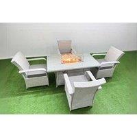 5 PCS PE Rattan Dining Set with Firepit Table