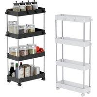4 Tier Storage Trolley with Wheels - Slim or Regular Size - Black or White