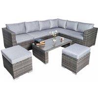 Vancouver Deluxe 7-Seater Weather-Resistant Rattan Patio Furniture Set - Modern Grey