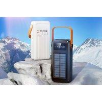 50000Mah Solar Power Bank Fast Charger With Led Light - Multi-Device Compatible, Portable, Outdoor-Ready (White & Black)