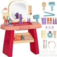 Kids Pink Dressing Table Vanity Set With Mirror, Led Lights & 23 Accessories - Ages 3+, Imaginative Play, Battery-Operated
