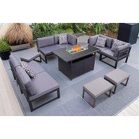 Outdoor 9-Seater Steel Frame Garden Modular Steel Dining Set With Fire Pit Table