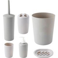 6-Piece Polypropylene Bathroom Accessory Set - Modern Minimalist, White or Grey