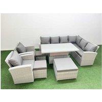 11/12-Seater Rattan Corner Sofa Set With Adjustable Dining Table