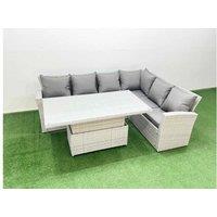 6-Seat High Back Rattan Corner Sofa Set With Adjustable Table