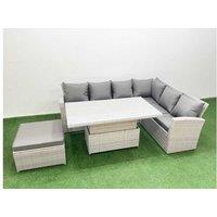 7-Seat Rattan Corner Sofa Set With Adjustable Dining Table & Big Footstool