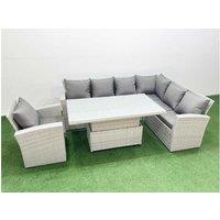7-Seater Rattan Corner Sofa Set With Adjustable Dining Table & Armchair