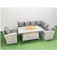 7-Seat Rattan Corner Sofa Set with Fire Pit Table - Weather-Resistant Outdoor Furniture