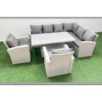 8-Seat Rattan Corner Sofa Set With Adjustable Dining Table
