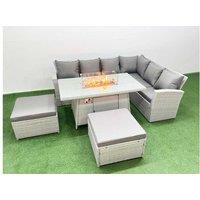 Modern 8-Seater Weather-Resistant Rattan Dining Set with Fire Pit Table