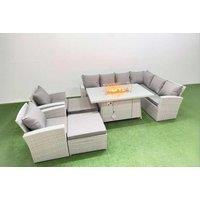 10-Seater Rattan Corner Sofa Set with Fire Pit Table & Footstools