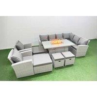 12-Seat Modern Rattan Corner Sofa Set with Fire Pit Table & Footstools