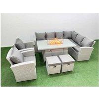 11-Seater Weather-Resistant Rattan Corner Dining Set with Fire Pit Table