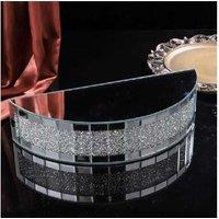 Half Moon Glass Mirrored Wall Shelf with Crushed Diamond Crystal Band - Modern Luxury Wall Art Display, 38cm