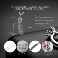 316L Stainless Steel Feather Pendant Necklace For Him - Hypoallergenic, Tarnish Resistant, Gift Boxed