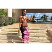 Womens Blue Floral Print Mesh Tie-Up Bikini And Cover Up Set - 4 Sizes & 11 Colours
