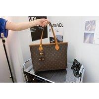 Designer Retro Tote Bag for Women - Monogram Canvas, Adjustable Strap, Spacious Organiser (Brown & Khaki)