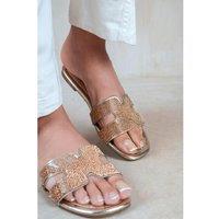 Unisex Silver Mircle' Diamante Sparkly Flat Slider Sandals