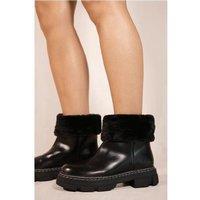 Unisex Black Women'S Leather Fur Lined Platform Chelsea Boots - Warm Slip-On Ankle Boots