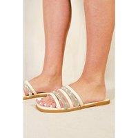 Unisex Black Delilah Women'S Flatform Strappy Slip-On Sandals With Diamante Detail - Casual Comfort Sliders