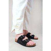 Unisex Silver Double' Up Two Strap Flat Sandals With Diamante Detail