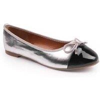 Unisex Black Women'S Extra Wide Faux Leather Ballerina Flats - Slip-On Comfort Shoes With Bow Detail