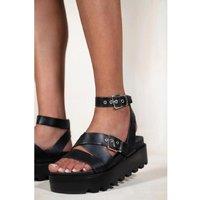 Unisex White Layla' Wide Fit Buckle Strap Platform Sandals