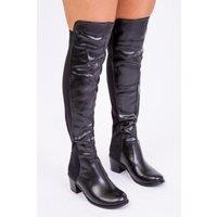 Unisex Black Women'S Stretch Thigh High Mid Heel Boots - Fashion Stretch Fit, Comfortable, Versatile