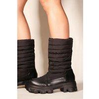Unisex Black Women'S Chunky Sole Puffy Lace-Up Ankle Boots - Winter Casual Comfort