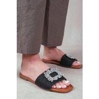 Unisex Tan Farrah' Flat Sandals With Embellished Detail Single Band