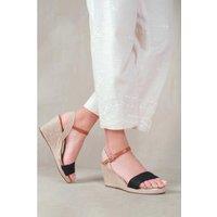 Unisex Black Tecy' Low Wedge Espadrille Sandals With Open Toe