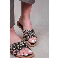Unisex Black Edriah' Studded Gladiator Sandals With Metallic Studs