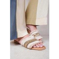 Unisex Black Women'S Casual Flat Slip-On Sandals - Fringe & Stud Detail Summer Sliders