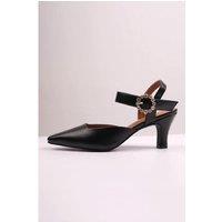 Unisex Black New' Form Wide Fit Mid Heel Sandals With Diamante Buckle Detail