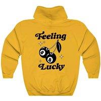 Unisex White Designer 'Feeling Lucky' Hoodie - Soft Polyester, Retro Cherry Print, Sizes UK 12-32