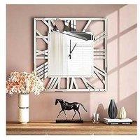 Full Mirrored Square Wall Clock Large Roman Numerals