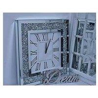 Large Square Crushed Jewel Mirror Wall Clock Black Needles