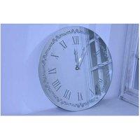 New Flowery Silver Sparkle Glitter Mirrored Wall Clock