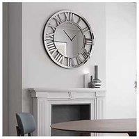 60Cm Mirrored Wall Clock Large Roman Numerals Silver