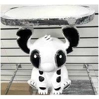 X Large Crushed Diamond Bling Ceramic End Table - Modern White & Black Living Room Side Table