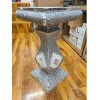 Silver Mirrored Side Table with Crushed Diamond Glitter - Contemporary Living Room Accent
