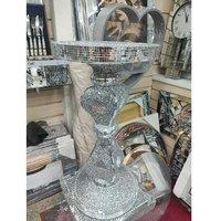 Silver Mirrored Crushed Diamond Glitter Side Table - Contemporary End Table, Mirrored Glass, Compact 40x60cm, Living Room Accent