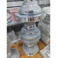 Silver Mirrored Side Table - Crushed Diamond Glitter, Contemporary End Table 40X60Cm