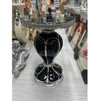 Large Italian Mirrored Crystal End Table - Black Contemporary Side Table, 40X60Cm, Luxe Glass & Crystal Finish