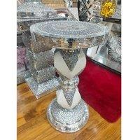Contemporary Silver Mirrored Side Table - Crushed Diamond Glitter, 40X60Cm, Glam Living Room Accent