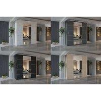 Milan Mirrored Sliding Door Wardrobe - Modern Bedroom Storage in White, Black, or Grey - Full-Length Mirror, Space-Saving Design, 16mm Laminated Parti