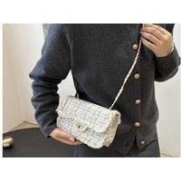 Unisex White Designer Inspired Tweed Chain Strap Crossbody Bag