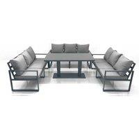 9-Seater Aluminum Garden Sofa Set With Rising Table, Dark Grey