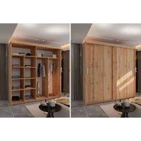 Contemporary Oak Double Sliding Door Wardrobe - 203cm, Space-Saving Bedroom Storage